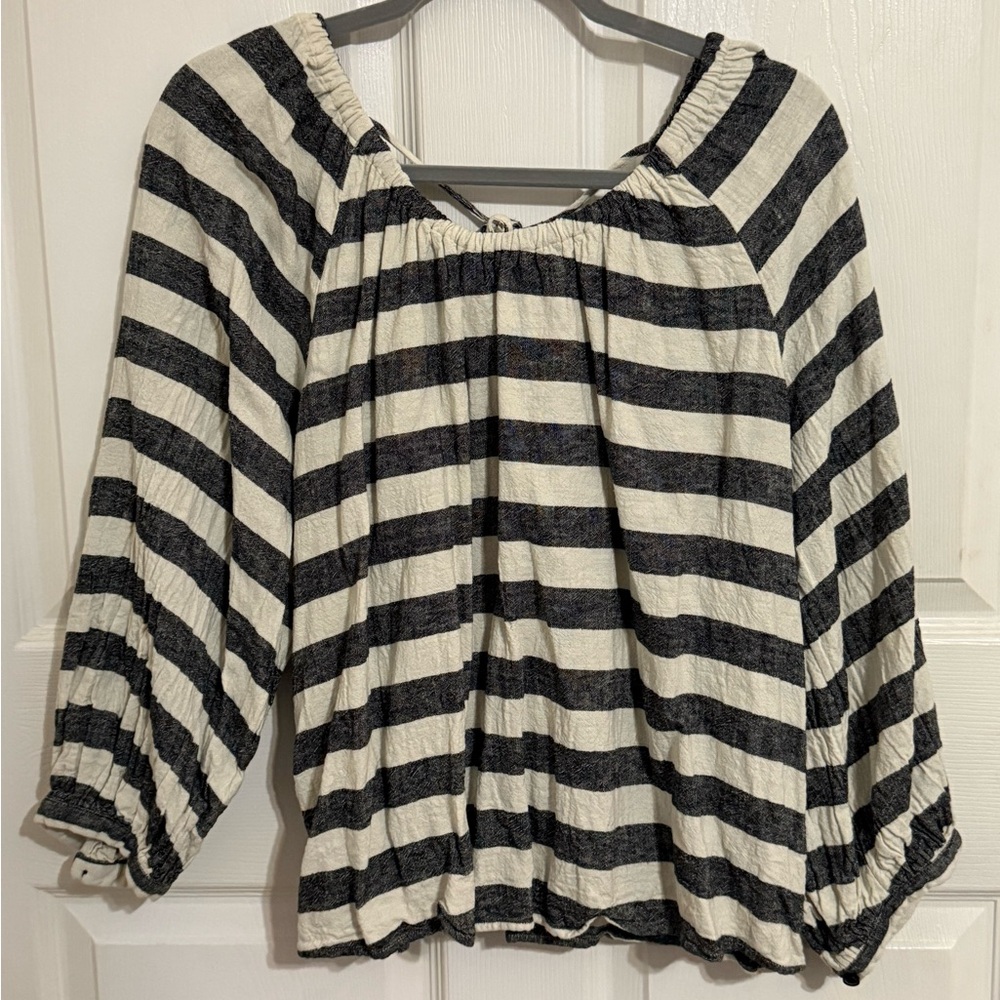 Who What Wear Black and Cream Striped Blouse